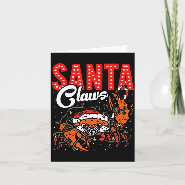 Santa Claws Christmas Funny Crab Lights Holiday Ca Kort (Framsida)