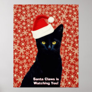 Santa "Claws" Claus Rolig Svart Katt Affisch Konst