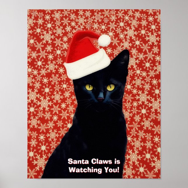 Santa "Claws" Claus Rolig Svart Katt Affisch Konst (Framsidan)