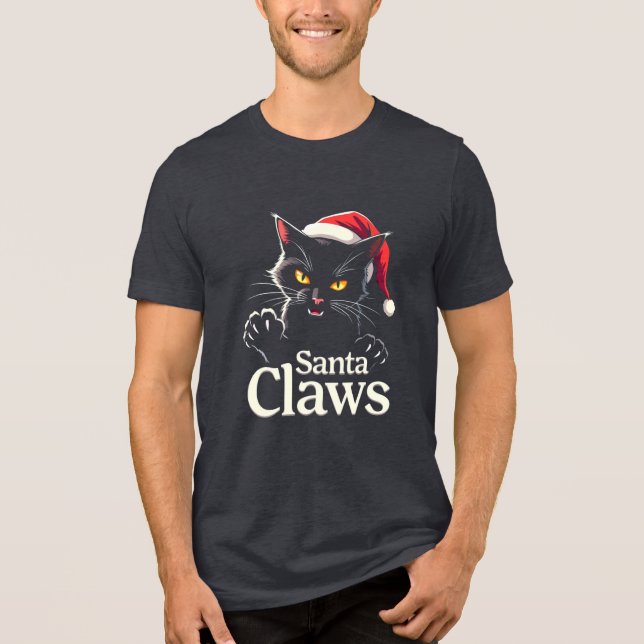 Santa Claws – Funny Black Cat Christmas Design T Shirt (Framsida)