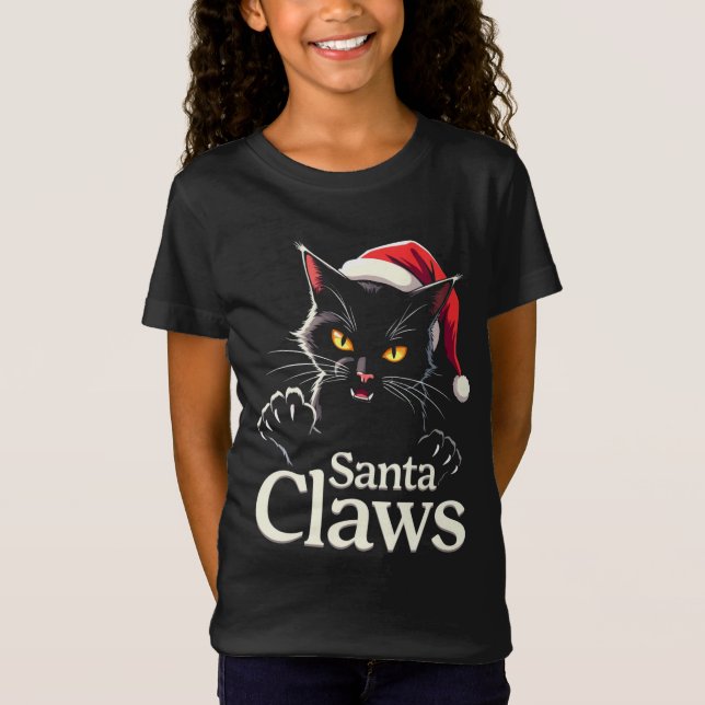 Santa Claws – Funny Black Cat Christmas Design T Shirt (Framsida)