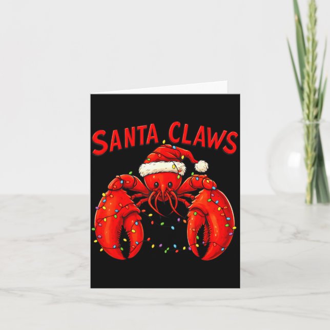 Santa Claws Funny Christmas Lobster With Lights  Kort (Framsida)