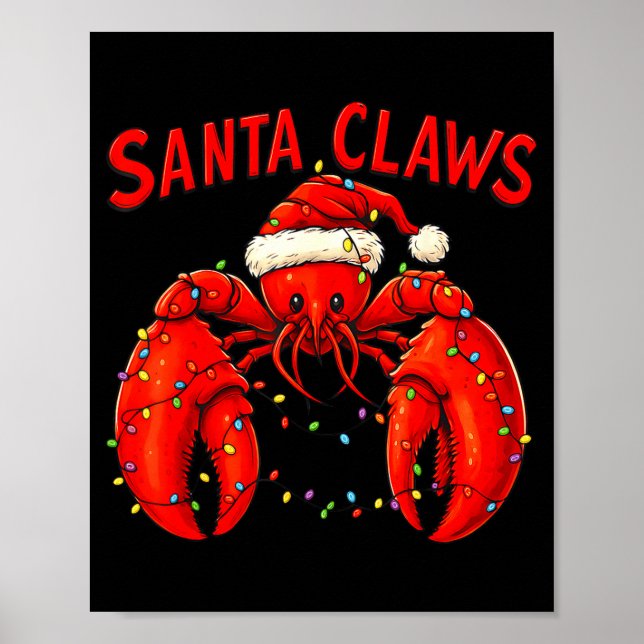 Santa Claws Funny Christmas Lobster With Lights  Poster (Framsidan)