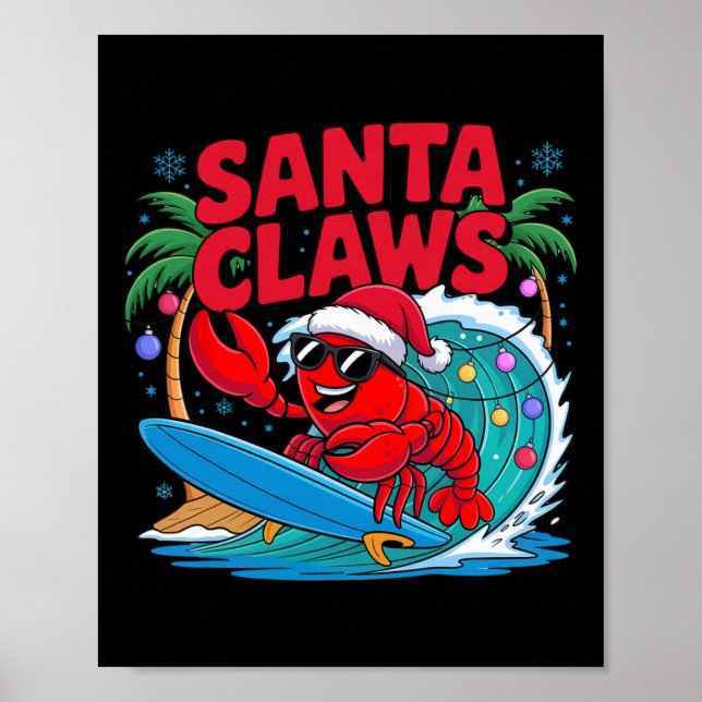 Santa Claws Funny Christmas Lobster With Palm Tree Poster (Framsidan)