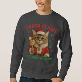 Santa Claws is Coming to Town Cat T-Shirt Lång Ärmad Tröja