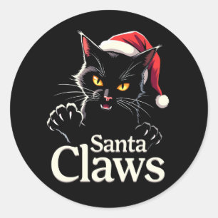 Santa Claws – Rolig svart katt juldesign Runt Klistermärke