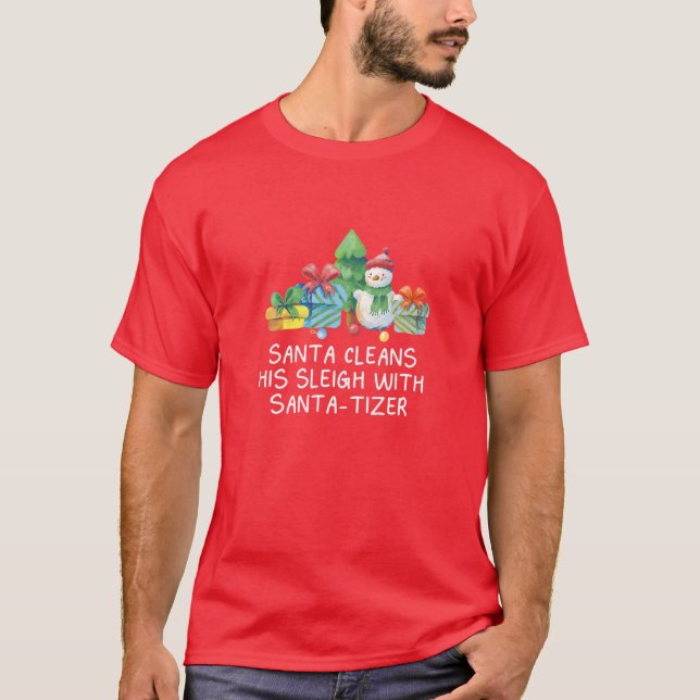 Santa Cleans Sleigh med jultomten T Shirt (Framsida)