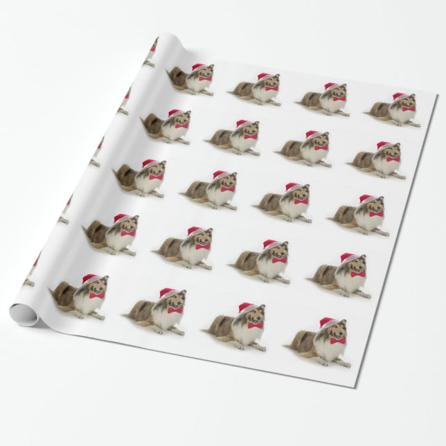 Santa Collie som slår in papper Presentpapper (Utrullad)