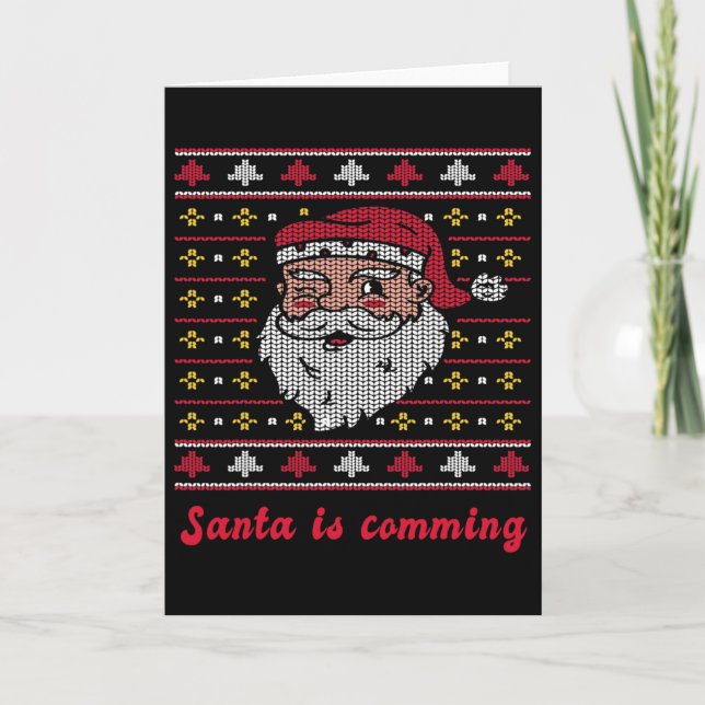 Santa Comes jul Julafton Kort (Framsida)