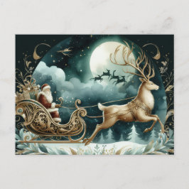 Santa coming on a deer sleight Golden Vykort