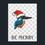 Santa Common Kingfisher Helg Vykort<br><div class="desc">Den här beundransvärda originaldesignen från Birdorable har vår tecknad Common Kingfisher med en röd och vit Jultomten hatt. Du kan anpassa den här presenten! Flytta fågeln runt,  ändra bakgrunden färg eller stil,  lägg till text eller bilder - gör den till din egen!</div>