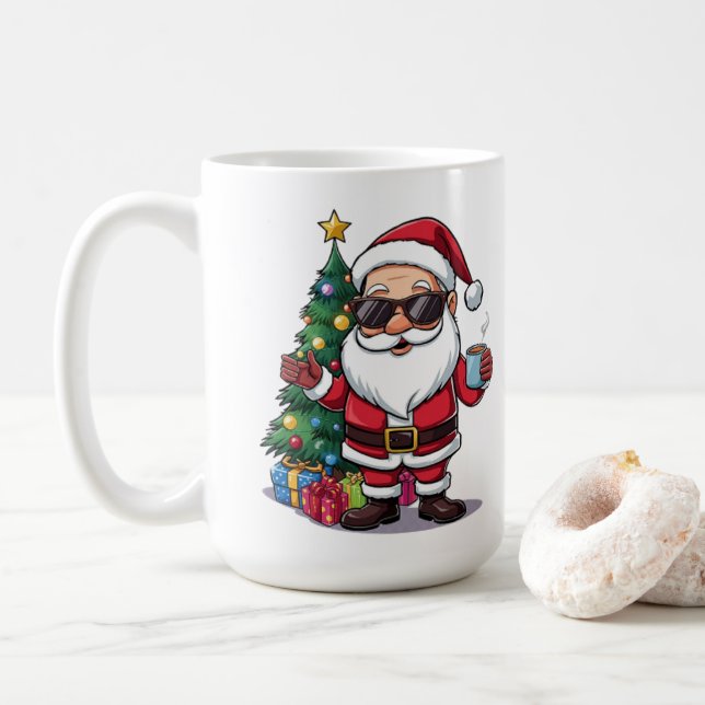 Santa Cool Mugg med Solglasögon & Julgran (Med munk)