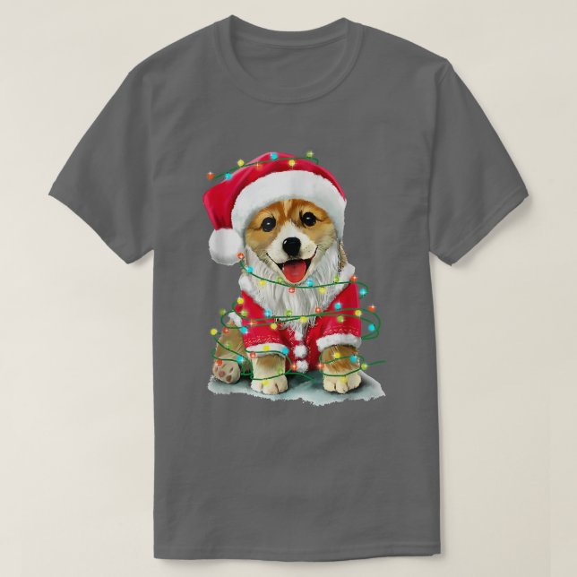 Santa Corgi Julgran Ljus T Shirt (Design framsida)