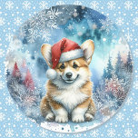 Santa Corgi Puppy in Winter Snö Watercolor Runt Klistermärke<br><div class="desc">Santa Corgi Puppy in Winter Snö Watercolor Classic Round Sticker</div>