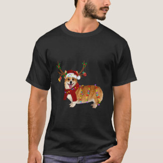 Santa Corgi Reindeer Light jul T Shirt