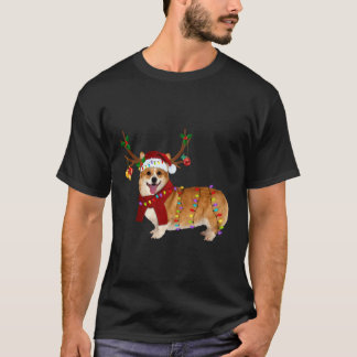 Santa Corgi Reindeer Light-julgåvor T Shirt