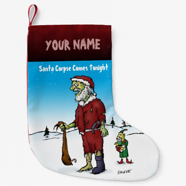 Santa Corpse Funny Personlig Zombie Tecknad Liten Julstrumpa (Framsidan)