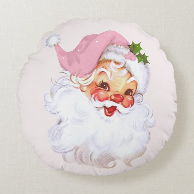 Santa Cottage Chic Rosa julrunda Pillow Rund Kudde (Framsidan)