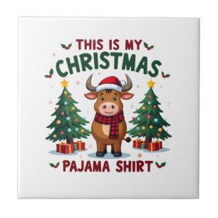Santa Cow Xmas Träd Ljus Detta Är Min Jul Tröja Kakelplatta