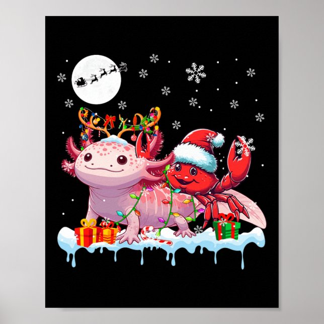 Santa Crab Riding Axolotl Reindeer jul A Poster (Framsidan)