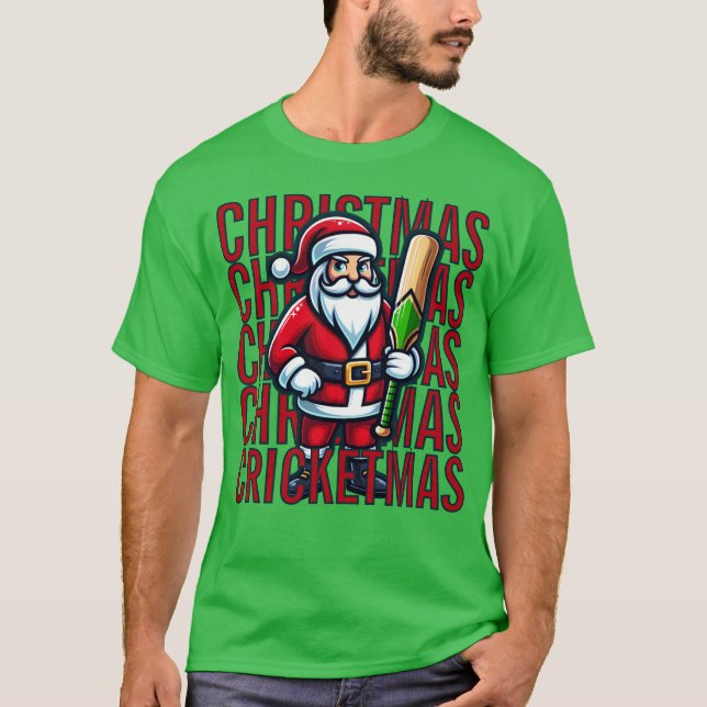 SANTA Cricket Mascot Player jul Cricketmas T Shirt (Framsida)