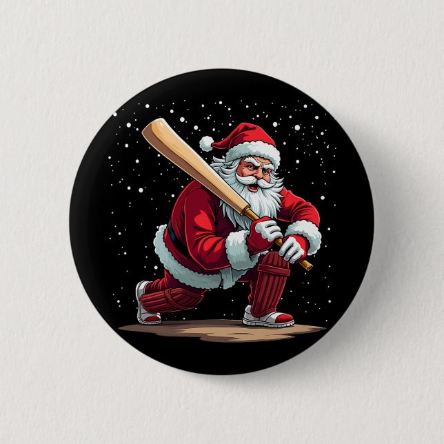 Santa Cricketspelare jul vinter Xmas Holiday Knapp (Framsida)