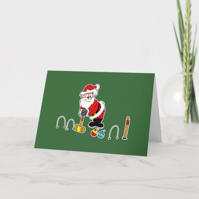 santa croquet med prydnadar helgkort (Framsida)