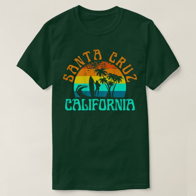 Santa Cruz Beach California Surfa Surfer Retro Sol T Shirt (Design framsida)