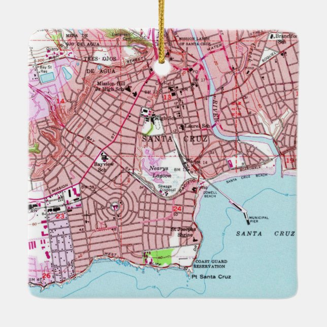 Santa Cruz CA 1955 Karta Julgransprydnad Keramik (Baksida)