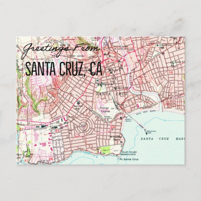 Santa Cruz CA 1955 Karta Vykort (Framsida)
