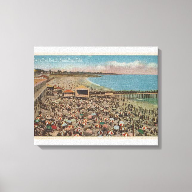 Santa Cruz, CA - Beach Scene Fullt of People Canvastryck (Framsida)