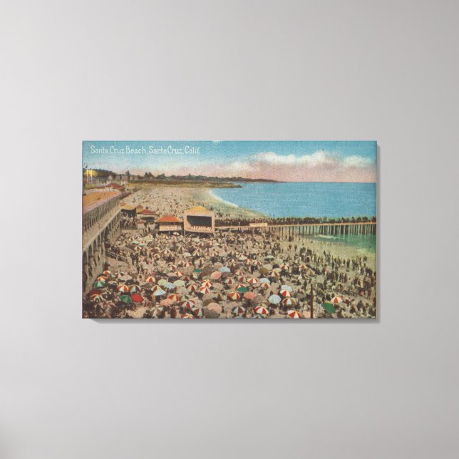 Santa Cruz, CA - Beach Scene Fullt of People Canvastryck (Framsida)