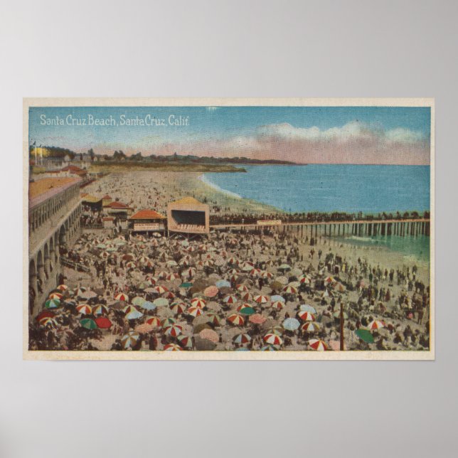 Santa Cruz, CA - Beach Scene Fullt of People Poster (Framsidan)