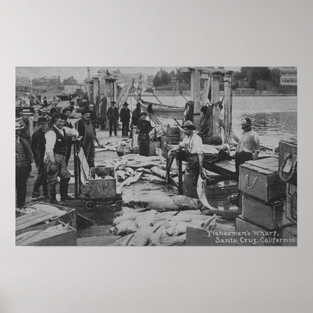 Santa Cruz, CA - Fishermans Wharf Scene Poster (Framsidan)