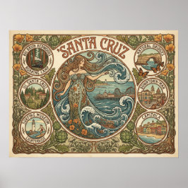 Santa Cruz California Art‑Nouveau Coast Poster