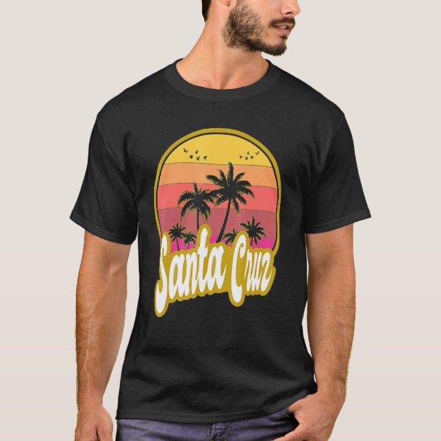Santa Cruz California Beach Retro Sunset T Shirt (Framsida)