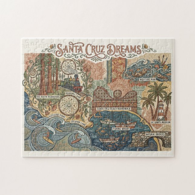 Santa Cruz California Dreams Map  Surfing Coast Pussel (Horisontell)