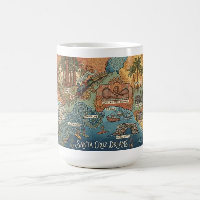 Santa Cruz California Dreams Map – Vibrant Coast Kaffemugg (Center)