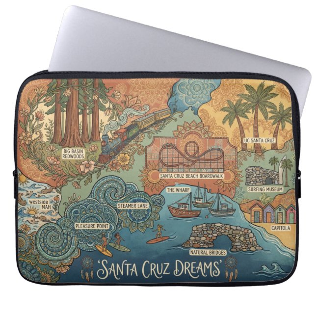 Santa Cruz California Dreams Map – Vibrant Coast Laptop Fodral (Framsidan)