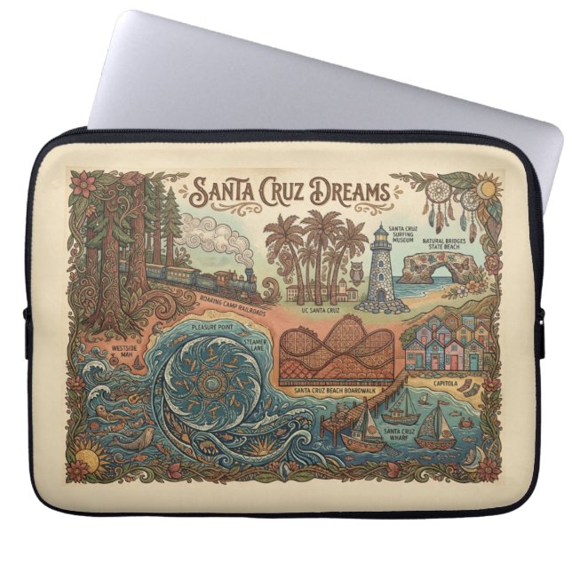 Santa Cruz California Dreams Map – Vibrant Coast Laptop Fodral (Framsidan)