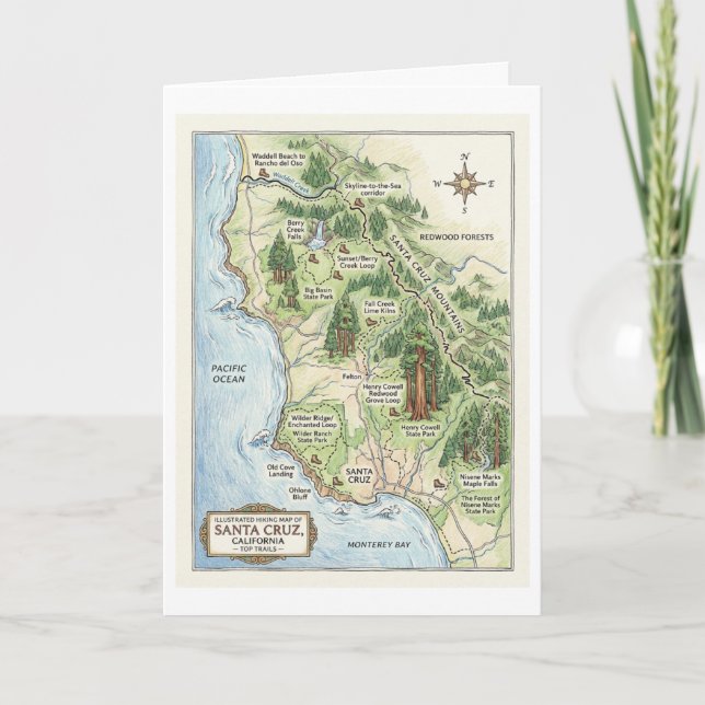 Santa Cruz California Hiking Map Big Basin Kort (Framsida)