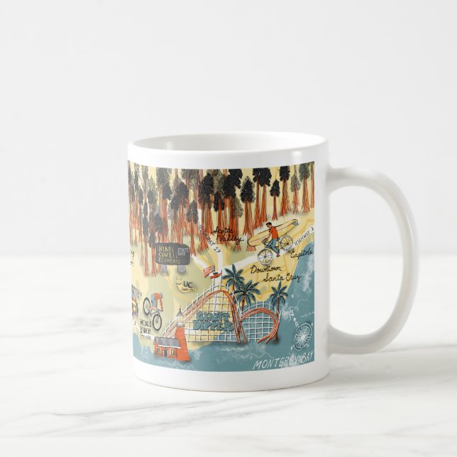 Santa Cruz California Illustrated Karta Art Kaffemugg (Höger)