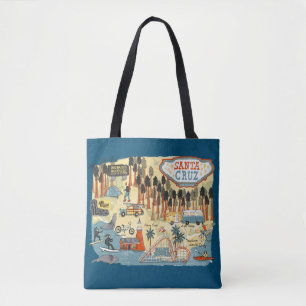 Santa Cruz California Illustrated Karta Blue Tygkasse