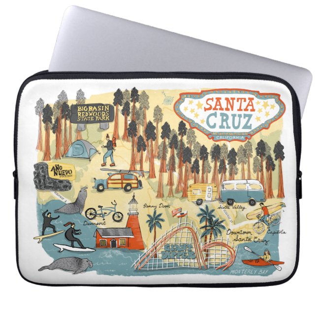 Santa Cruz California Illustrated Karta Laptop Fodral (Framsidan)