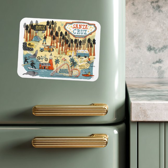 Santa Cruz California Illustrated Karta Magnet (Santa Cruz California Illustrated Map Magnet
)