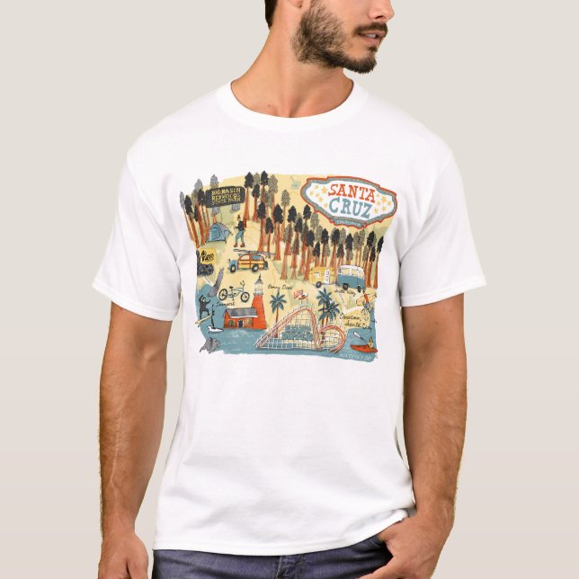 Santa Cruz California Illustrated Karta T Shirt (Framsida)
