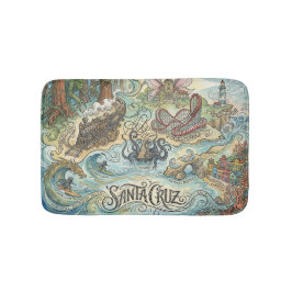 Santa Cruz California Illustrated Map Mythical Badrumsmatta