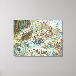 Santa Cruz California Illustrated Map Mythical Canvastryck