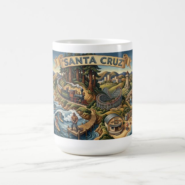 Santa Cruz California Illustrated Map UCSC Wharf Kaffemugg (Center)