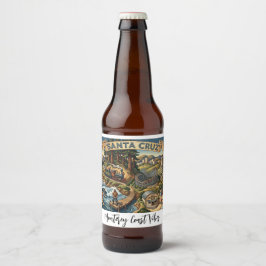 Santa Cruz California Illustrated Map UCSC Wharf Ölflaska Etikett